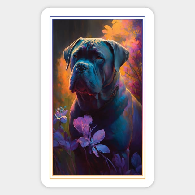 Cane Corso Dog Vibrant Tropical Flower Tall Digital Oil Painting Portrait Sticker by ArtHouseFlunky